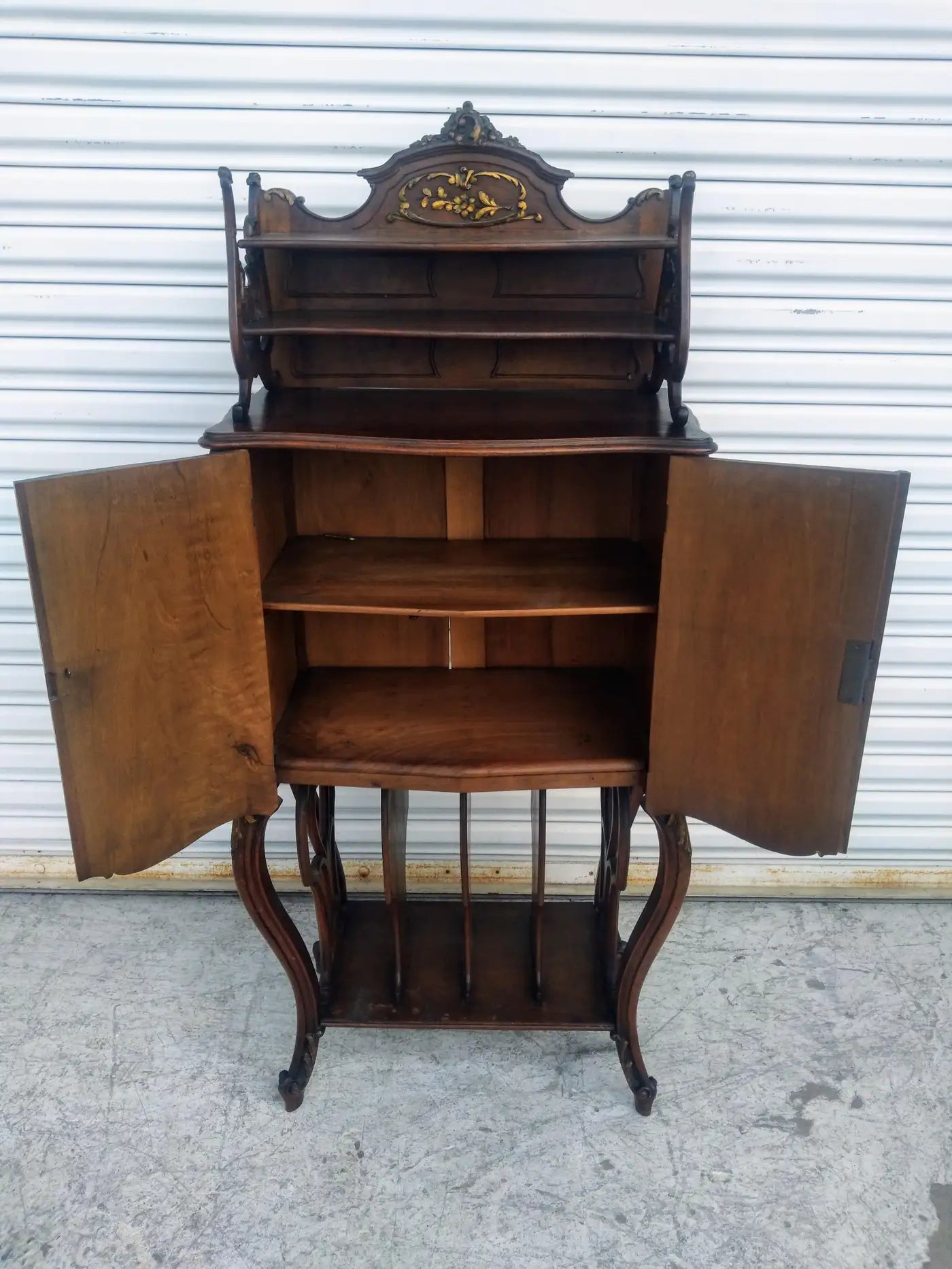 French antique music armoire in walnut wood