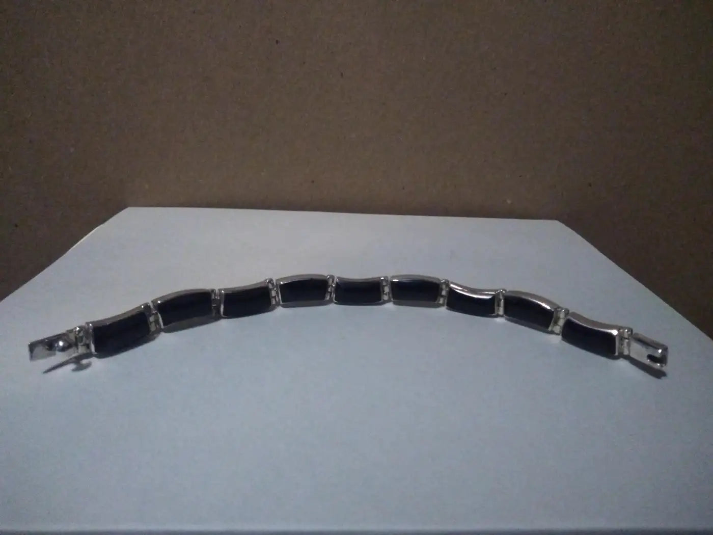 Vintage Mexican silver bracelet with black onyx