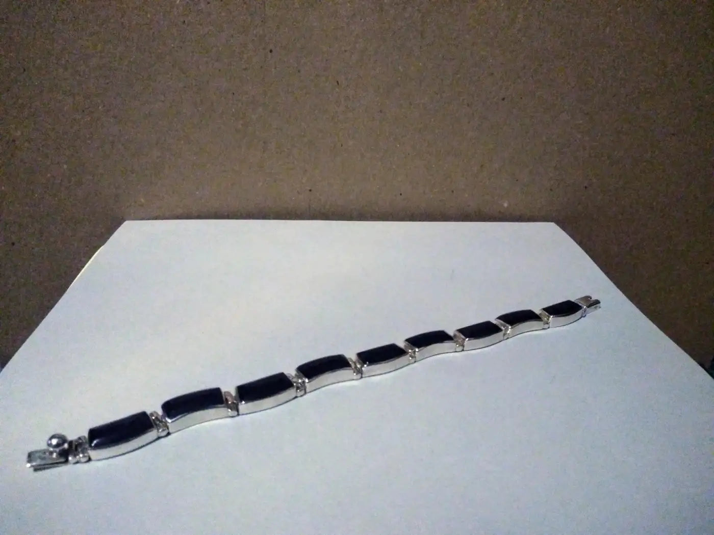 Onyx and silver cuff bracelet, .950 Mexican silver
