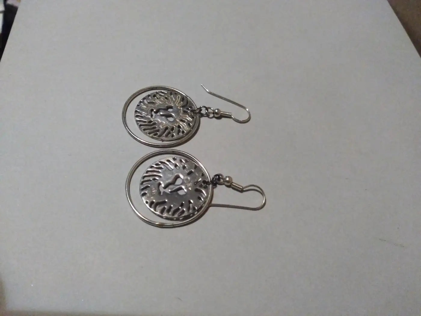 Vintage-style silver lion hoop earrings
