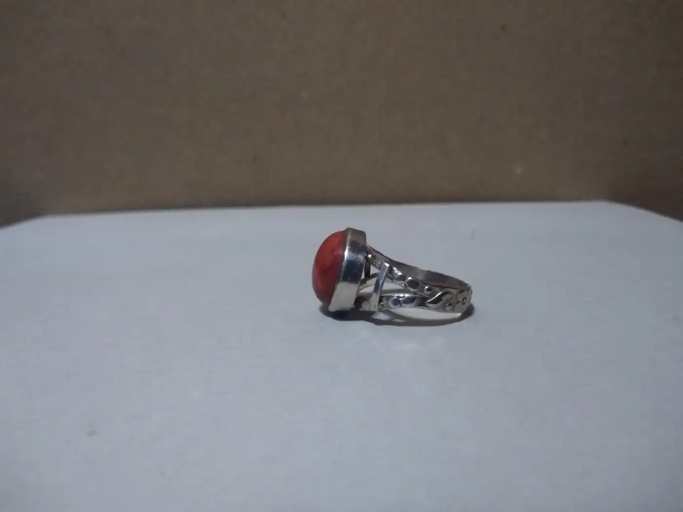 Sterling Silver And Coral size 8 ring
