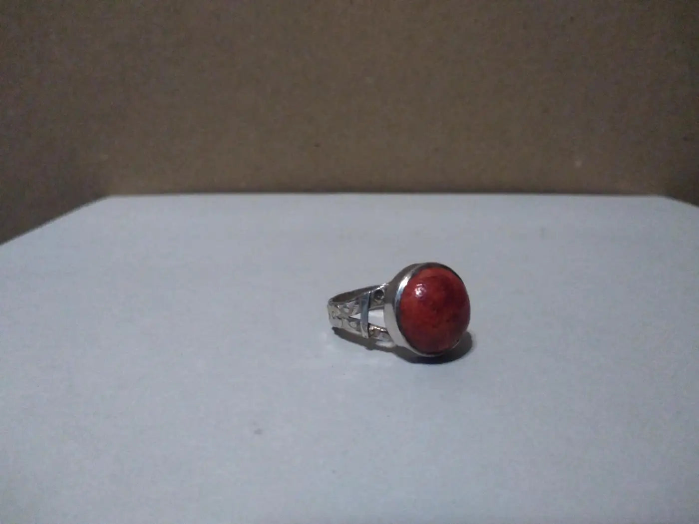 Natural coral gemstone sterling ring