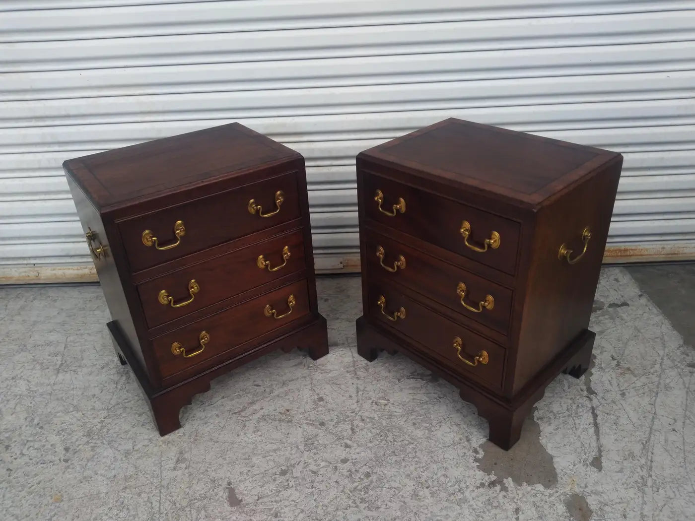 Chippendale mahogany 3 drawer bedside tables