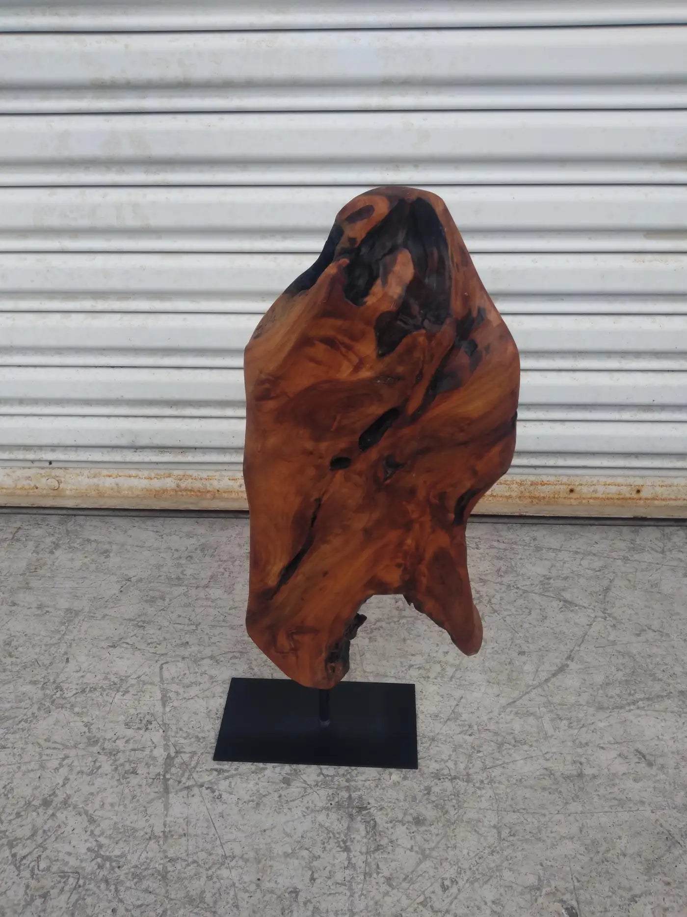 Natural Abstract Burl wood Sculpture on Metal Stand