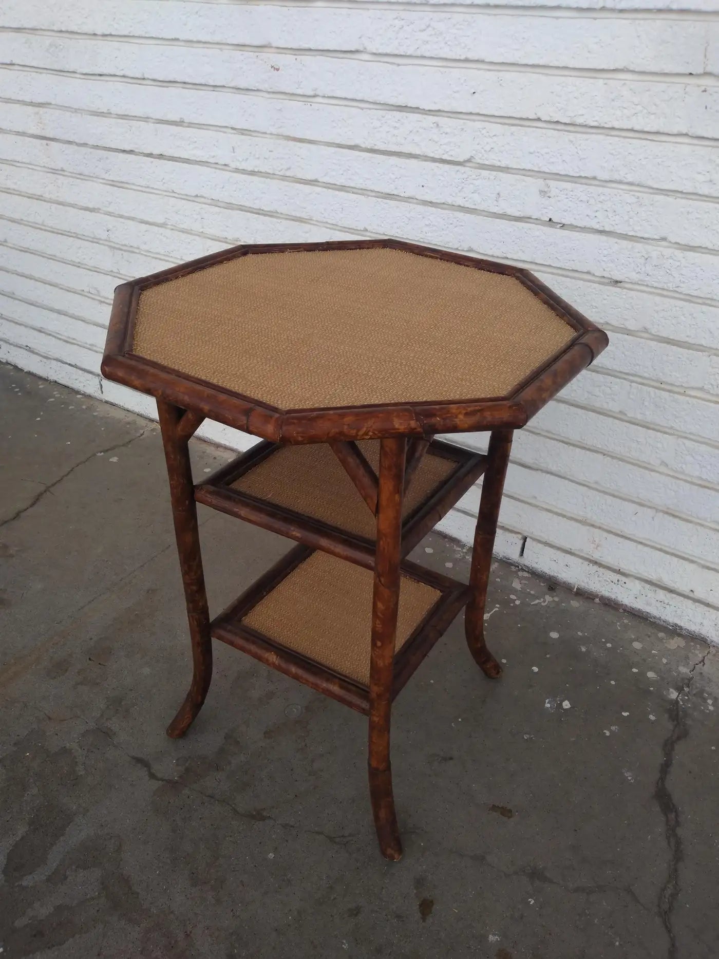 Bohemian-style octagon side table with natural wood finish