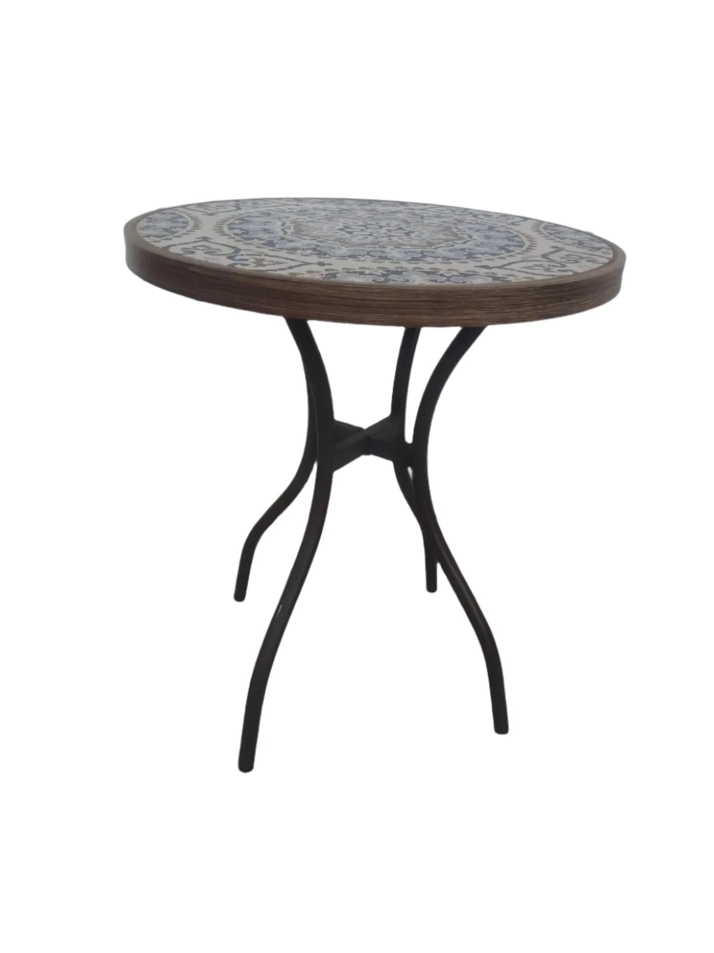 Outdoor pedestal table with tile top for patio