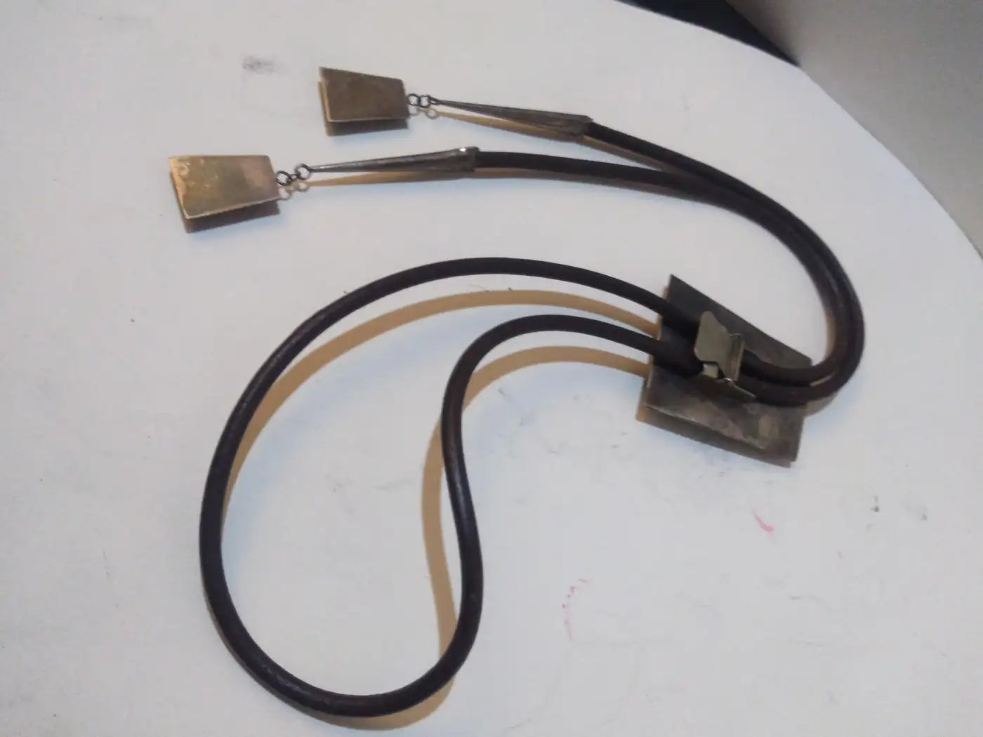 Leather, Sterling Silver and Turquoise Native American Bolo Tie