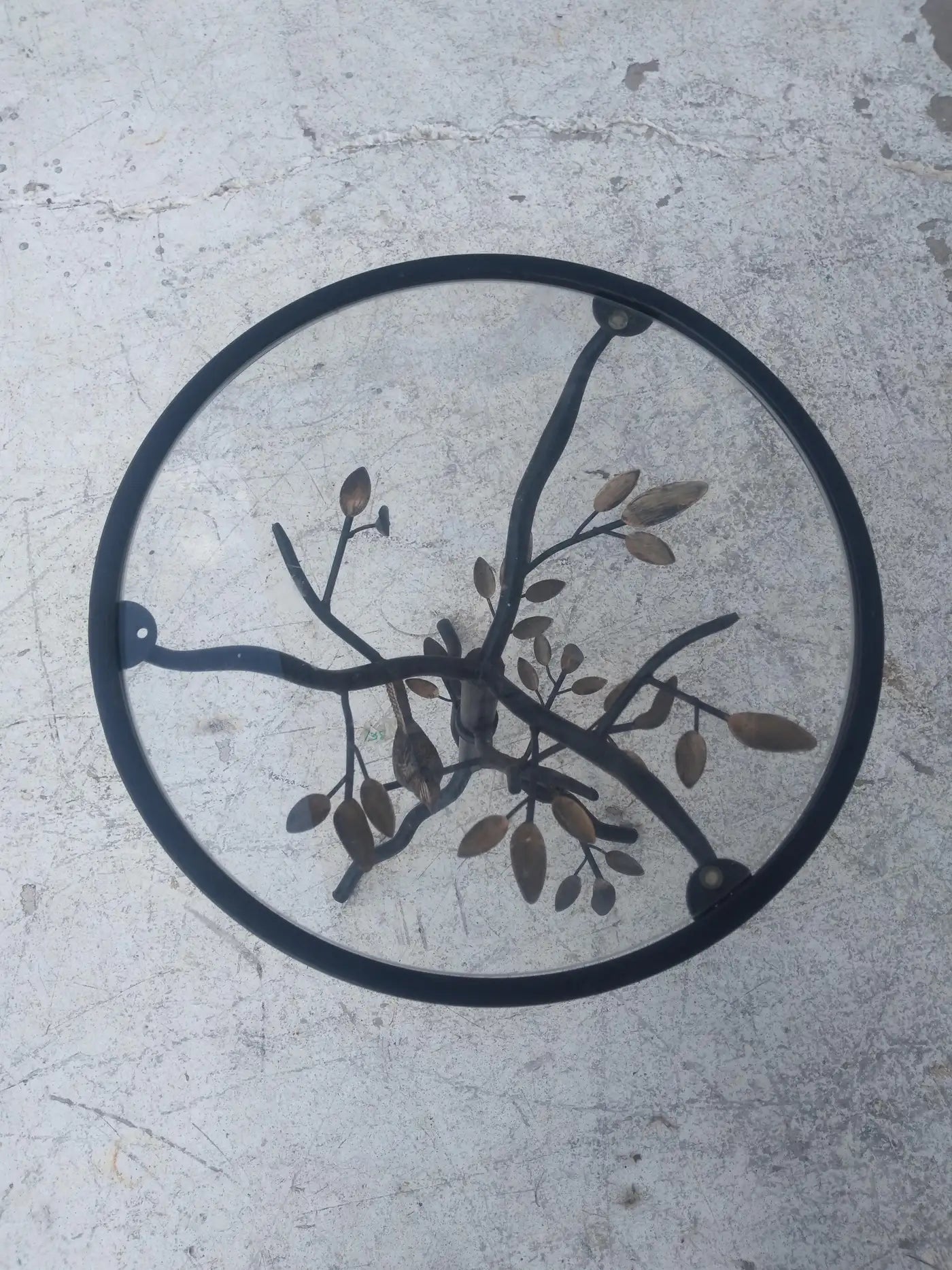 Modern Brutalist side table with glass and metal tree