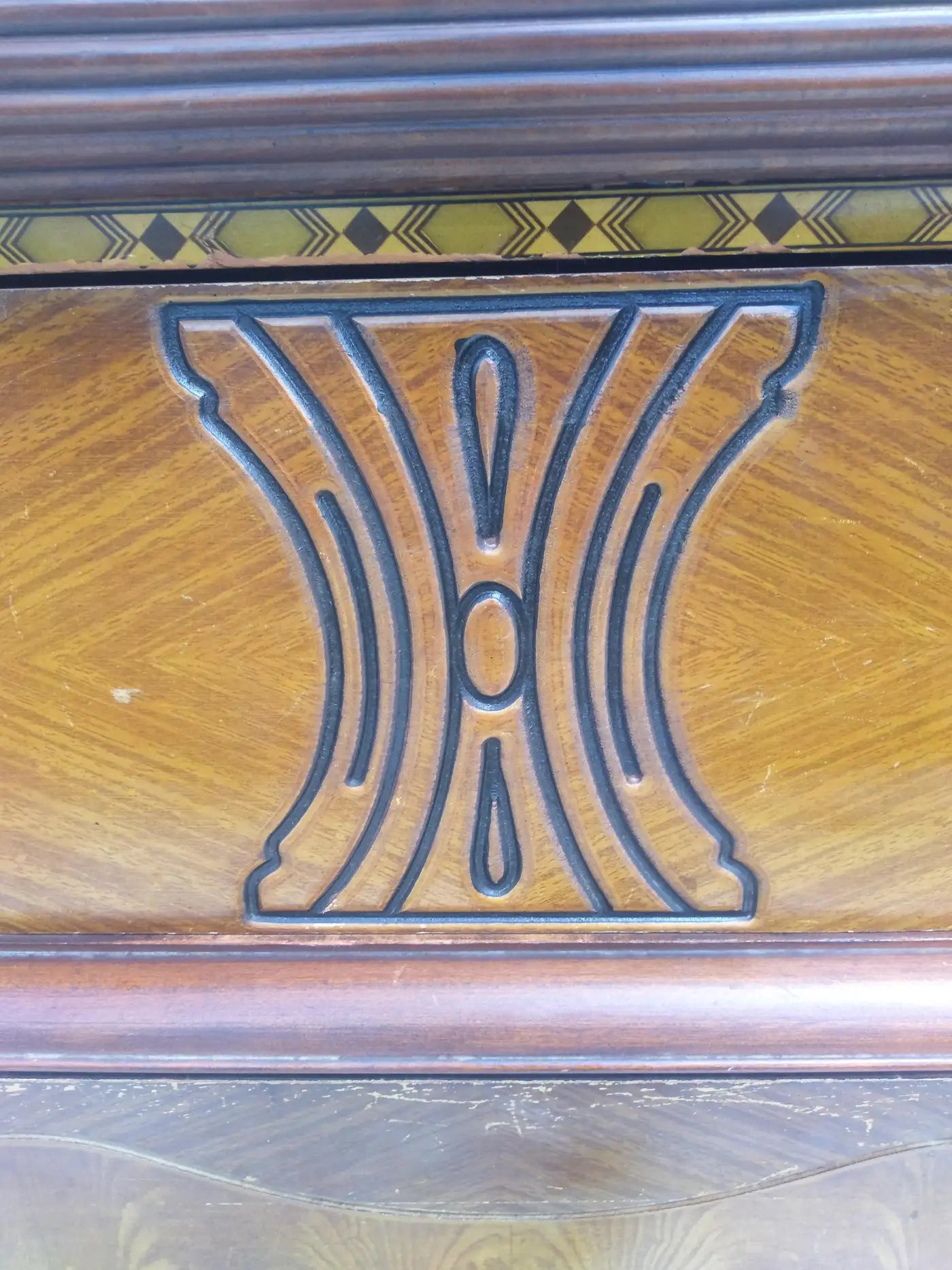Art Deco wooden chest with waterfall design