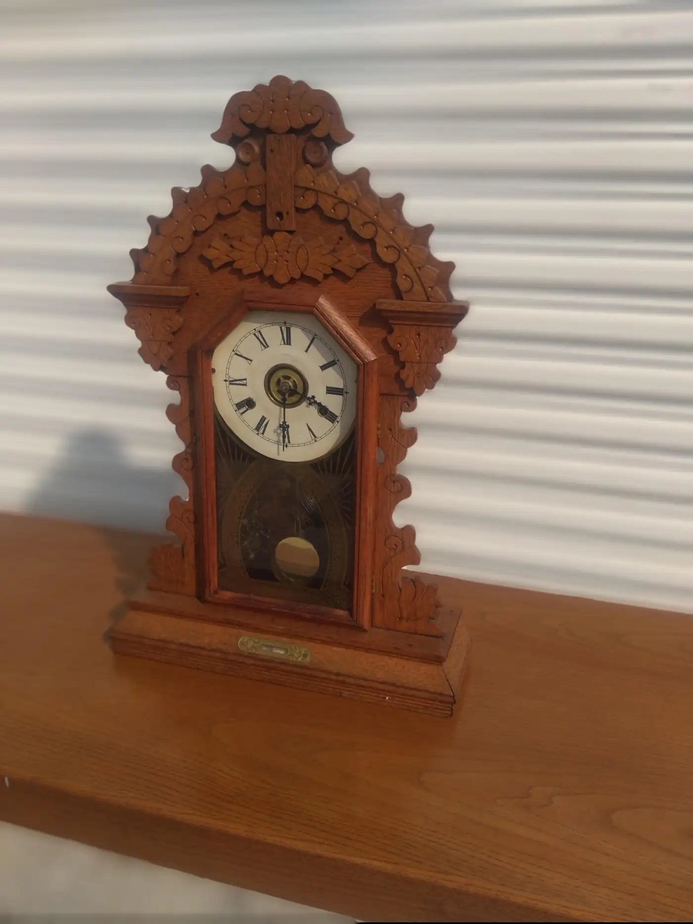 Late 1800s walnut gingerbread clock for mantle