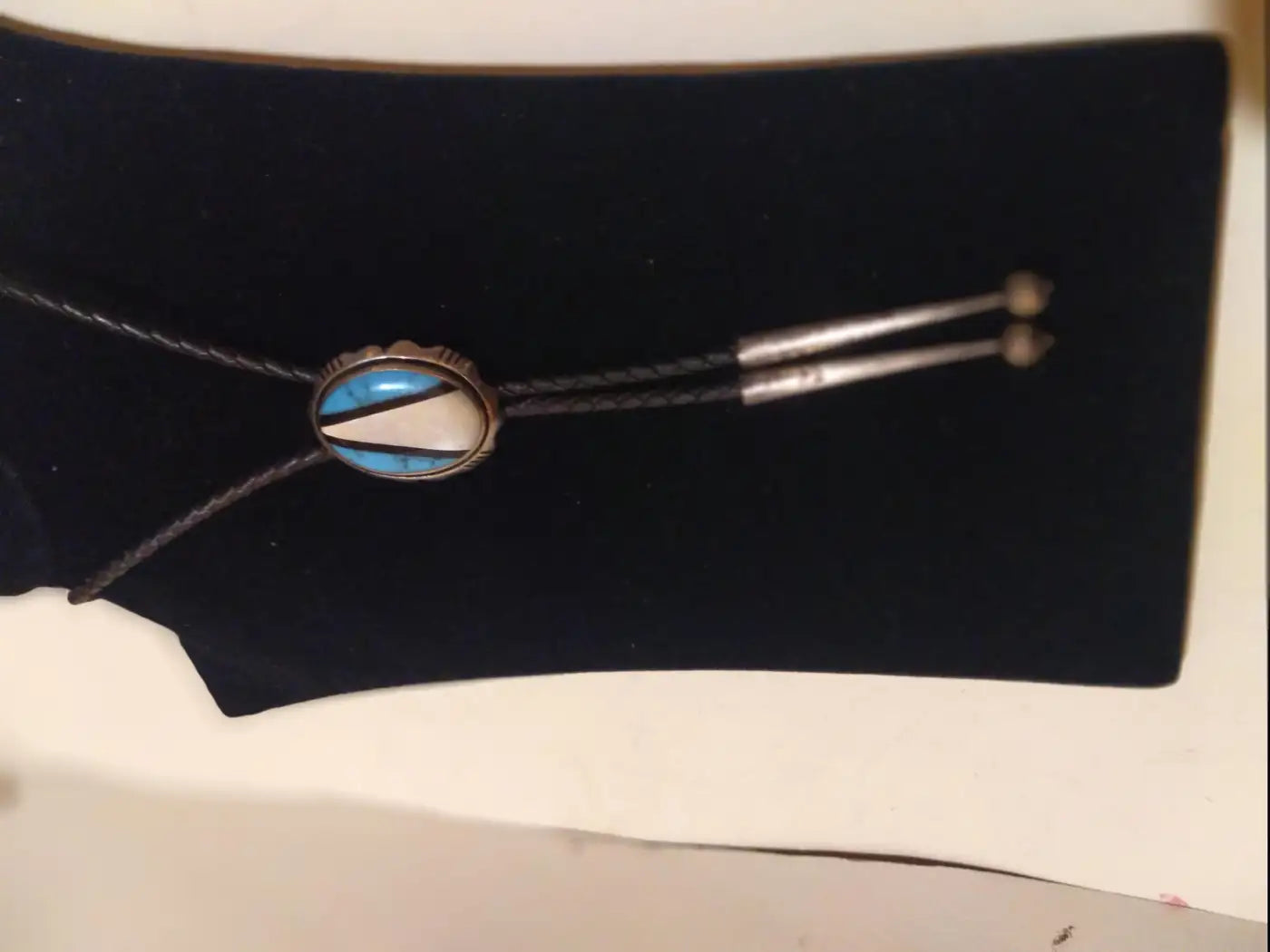 Turquoise and abalone medallion on Navajo bolo tie