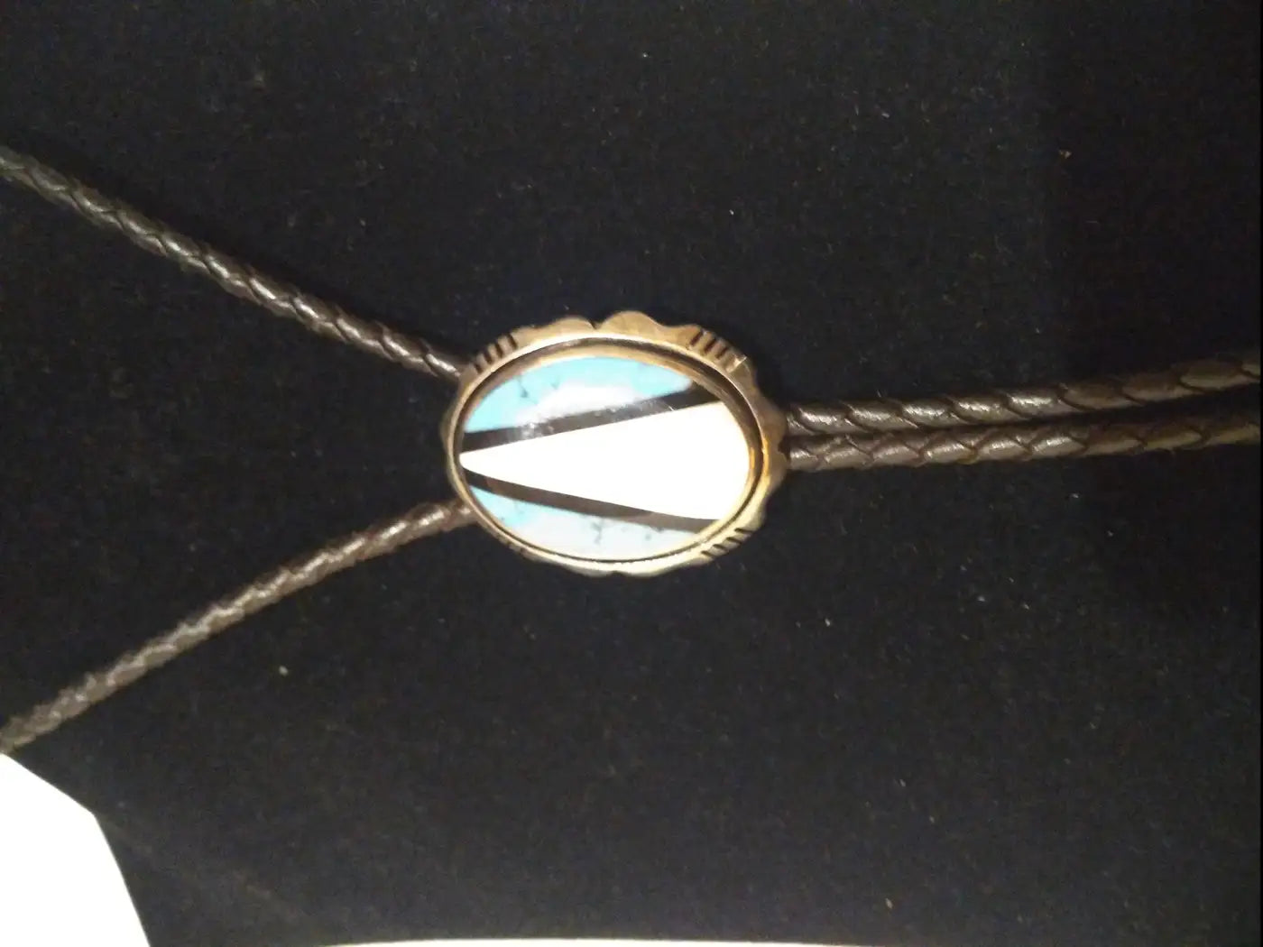 Navajo bolo tie with sterling and gemstone inlay