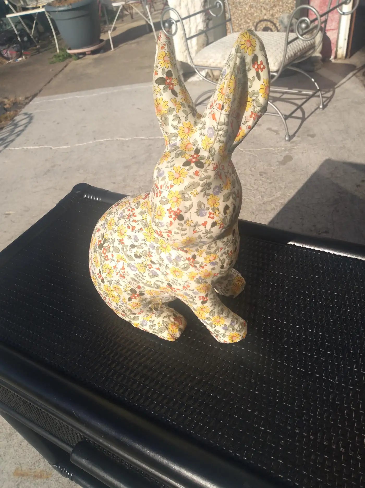 Handmade fabric bunny decor art