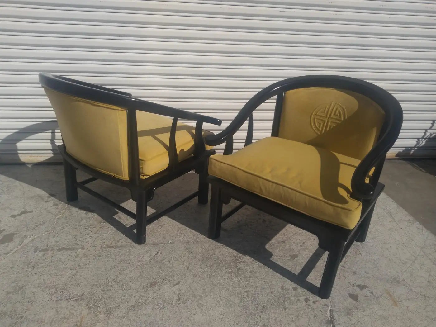 Vintage Century Furniture horseshoe lounge chairs in Ming style