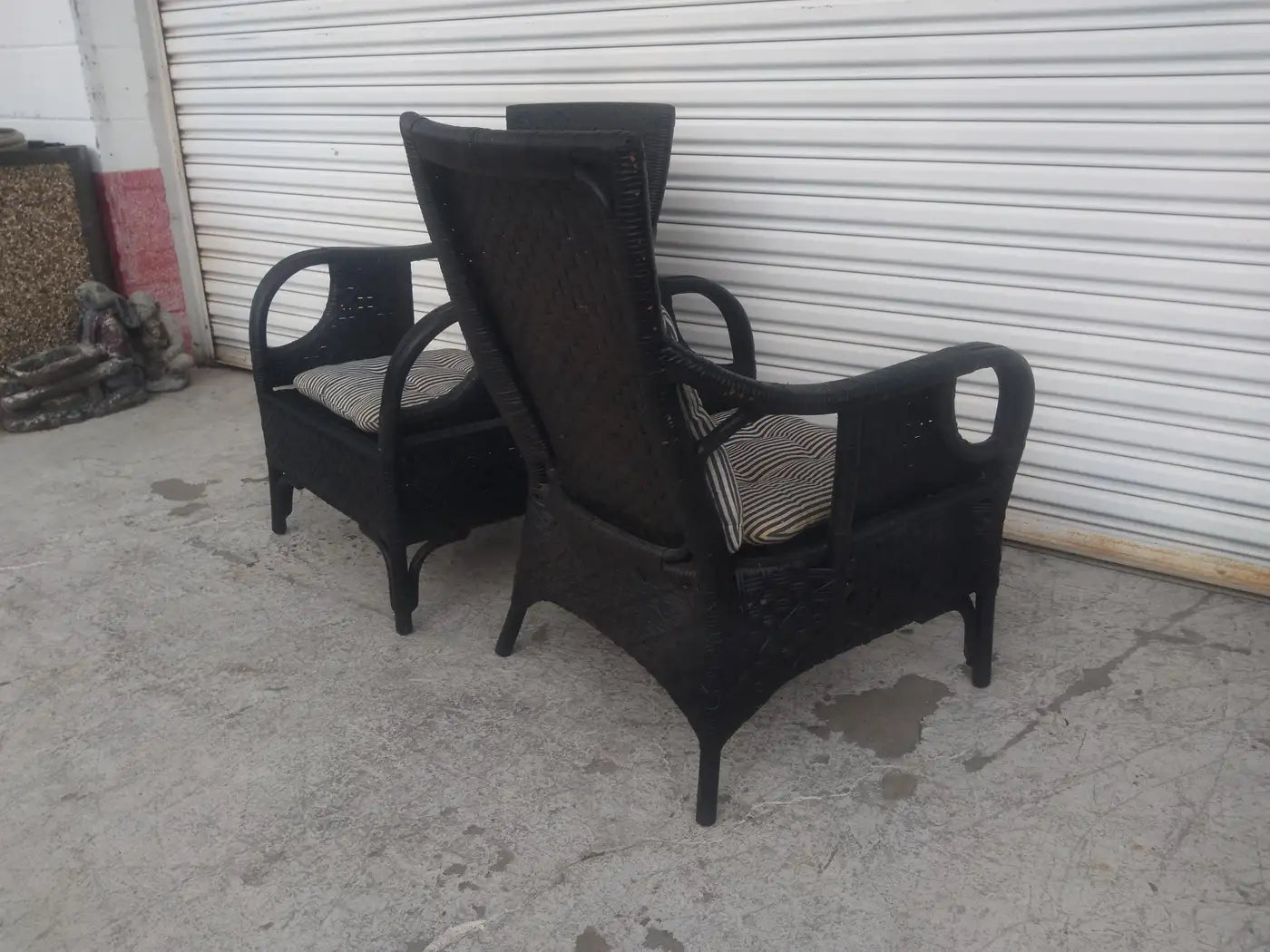 Pair of vintage boho bamboo accent chairs