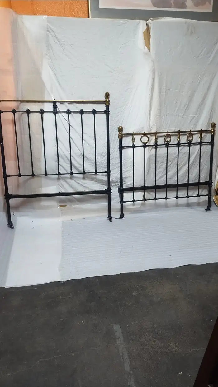 Black metal headboard for queen size bed in industrial style