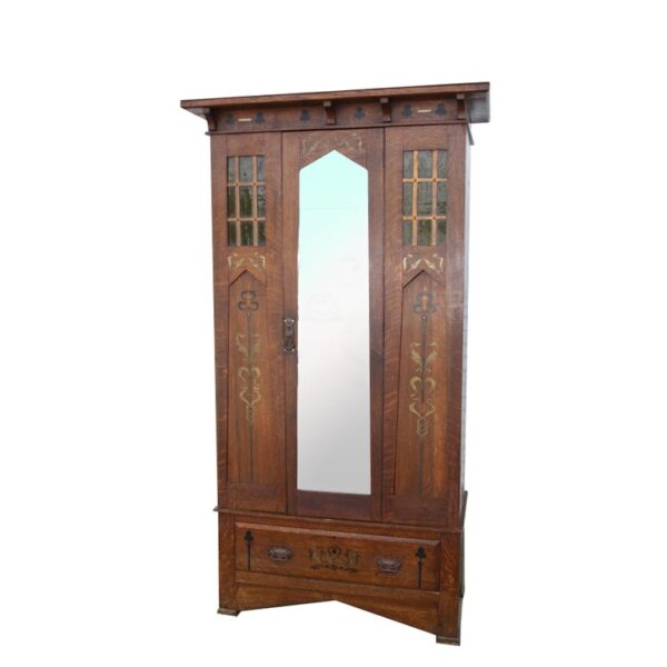 Rustic Arts and Crafts oak armoire