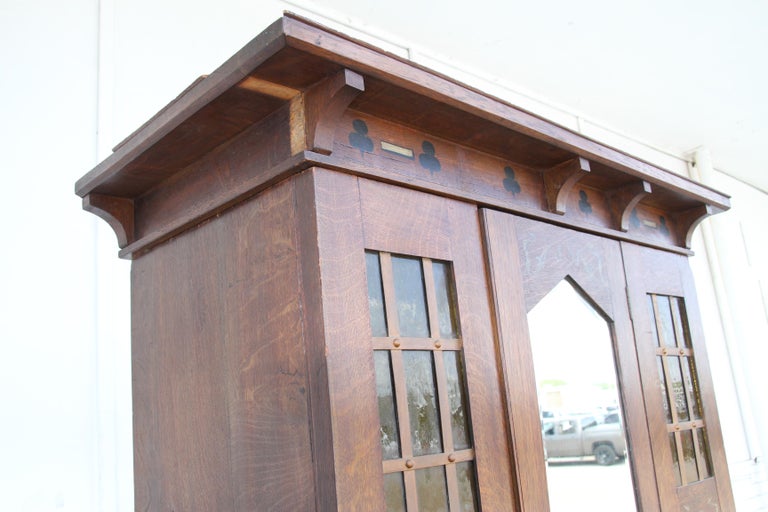 Craftsman oak armoire with panel doors