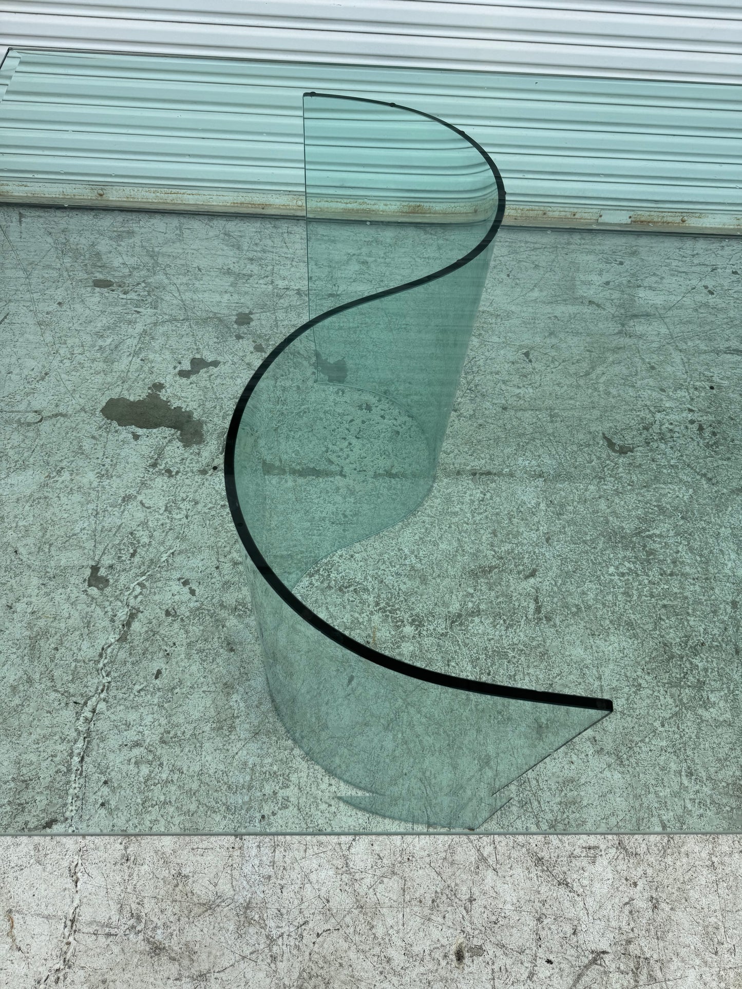 Fiam Italia Large Glass Dining/Conference Table w/ 2 Wave-Shaped Glass Bases