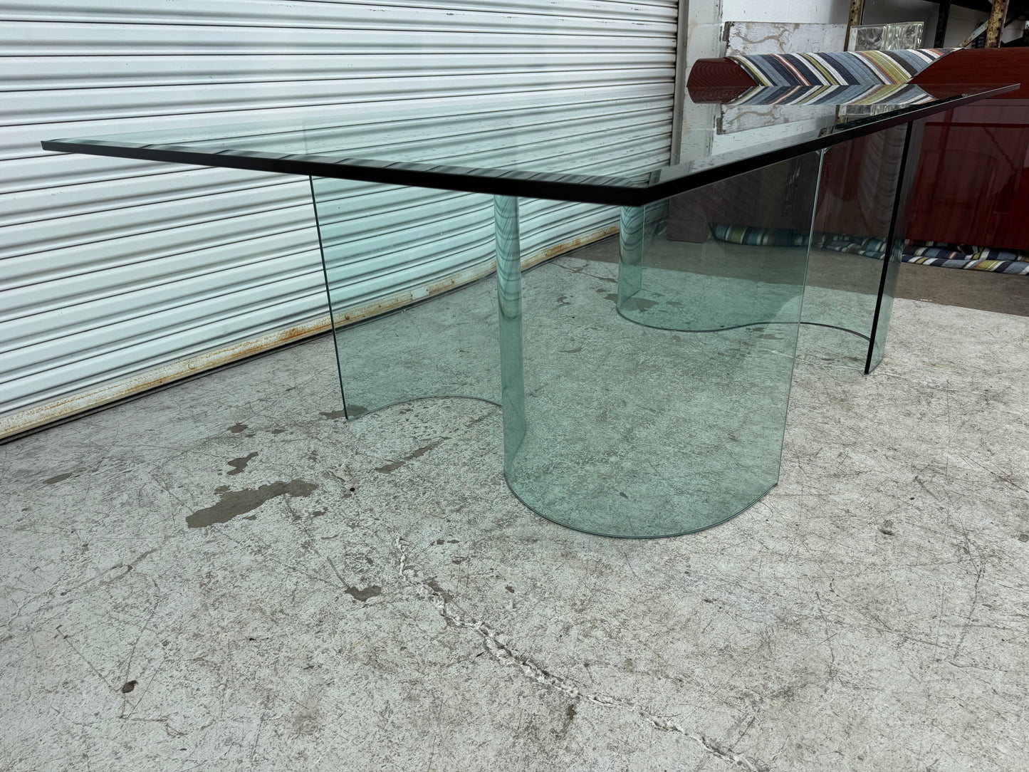 Fiam Italia Large Glass Dining/Conference Table w/ 2 Wave-Shaped Glass Bases