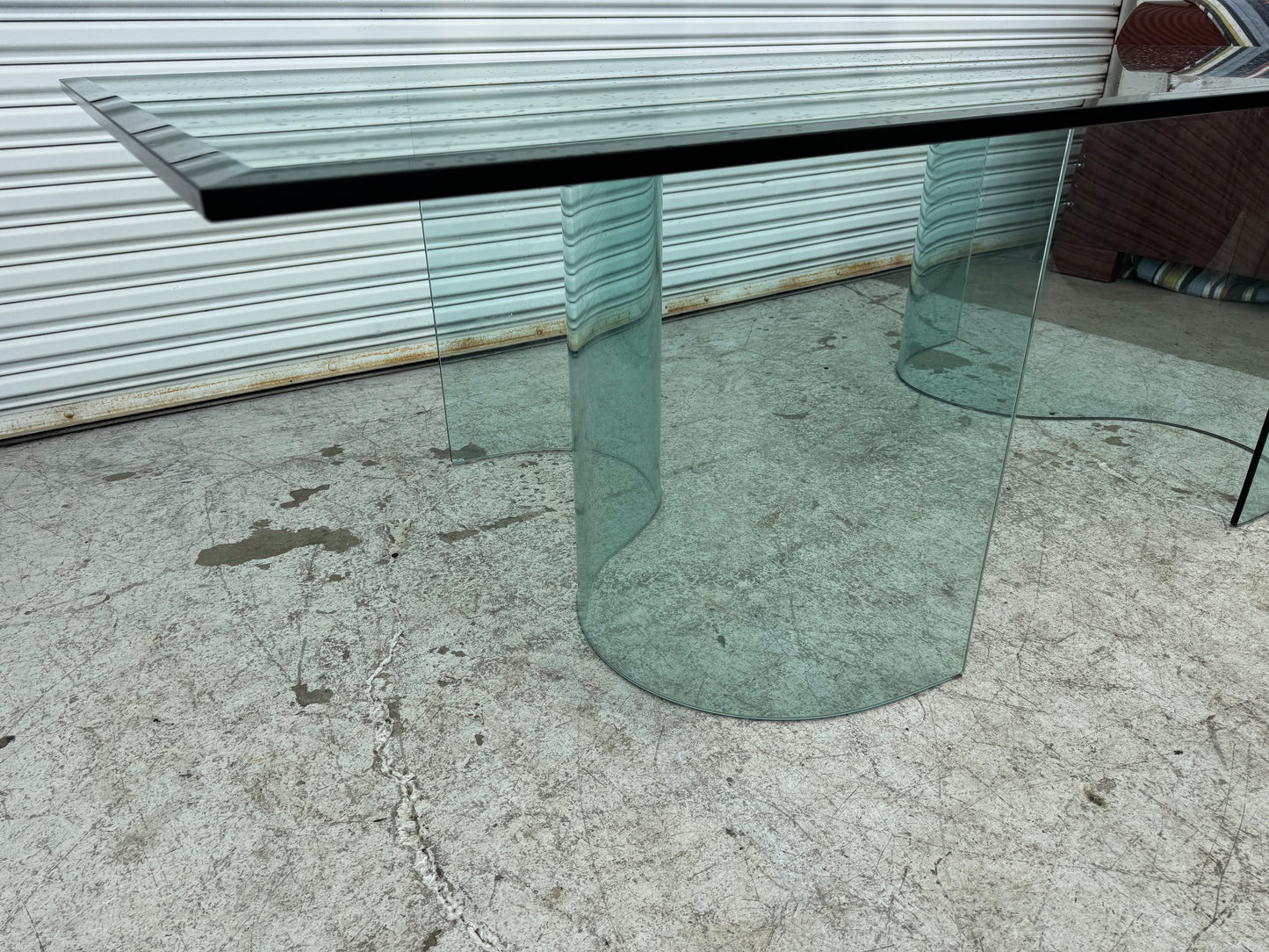 Fiam Italia Large Glass Dining/Conference Table w/ 2 Wave-Shaped Glass Bases