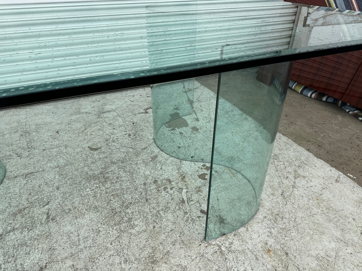 Fiam Italia Large Glass Dining/Conference Table w/ 2 Wave-Shaped Glass Bases