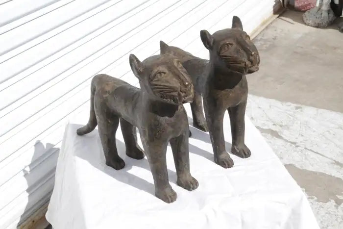 Elegant brass jaguar cubs statue with detailed craftsmanship