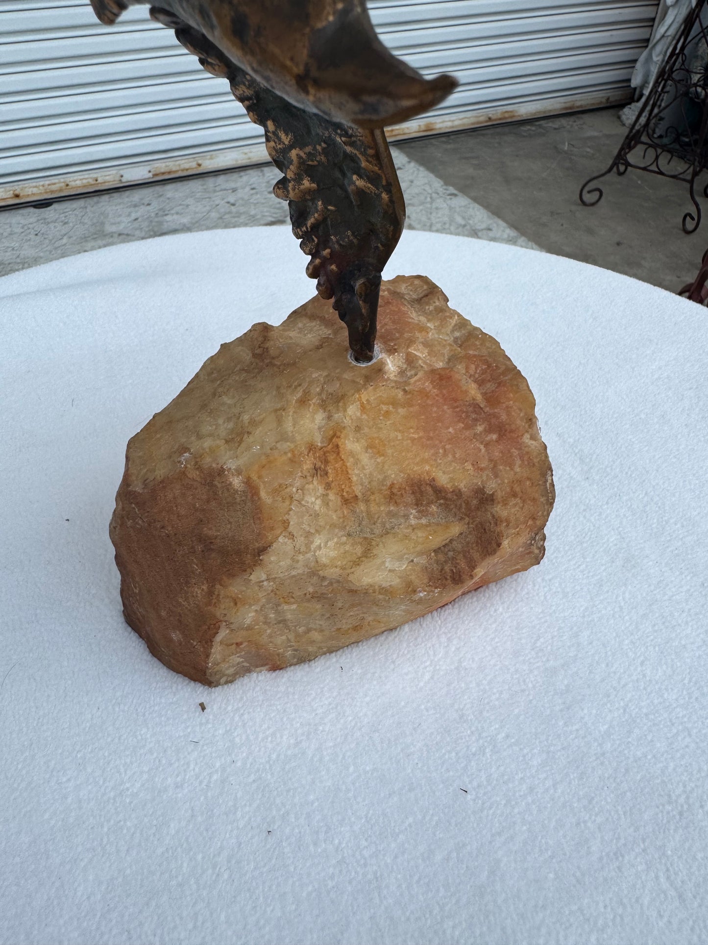 Bronze and Stone Three Birds in Flight Sculpture