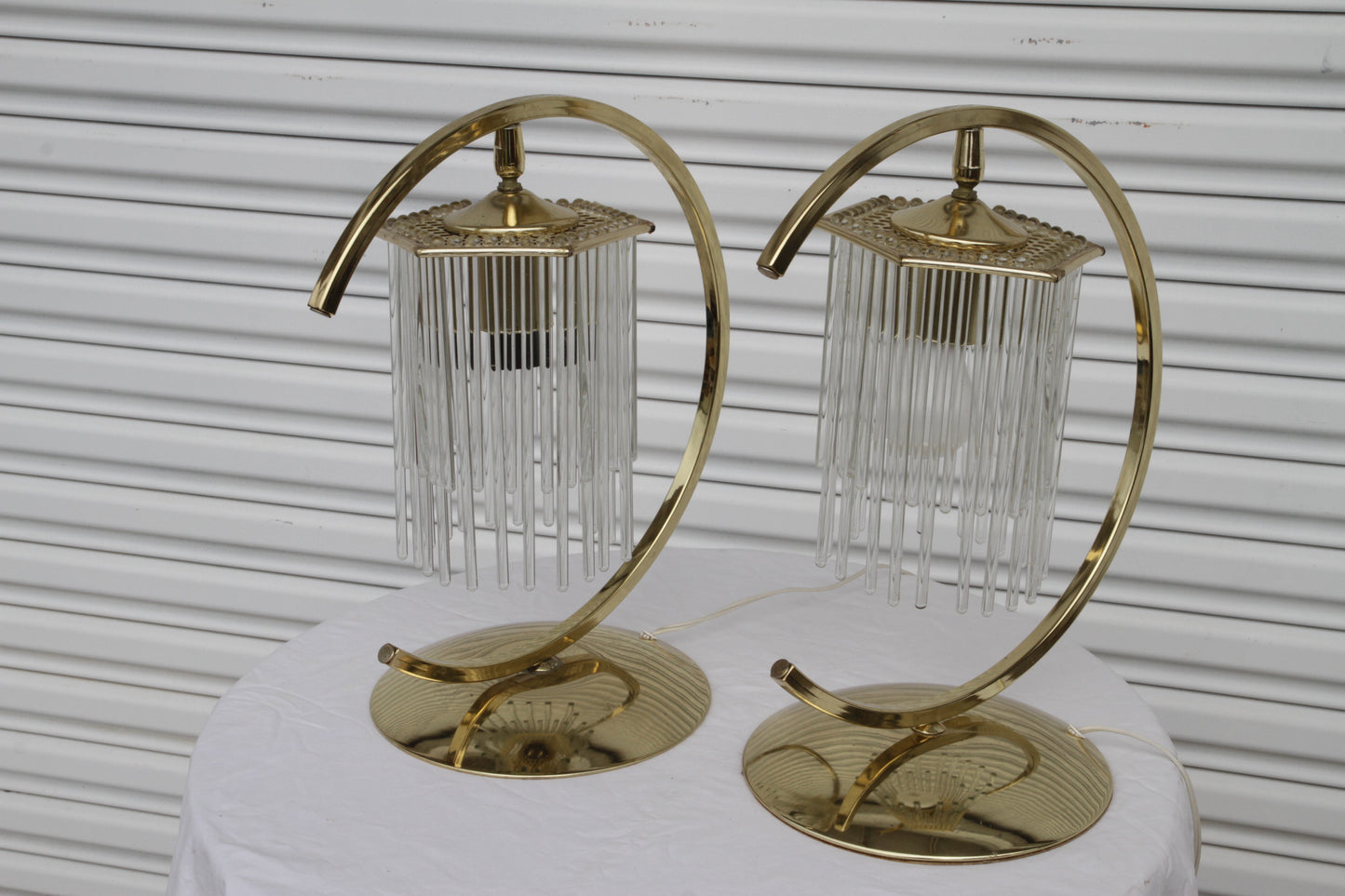 Brass Table Lamps with Cascading Glass Rods by Gaetano Sciolari