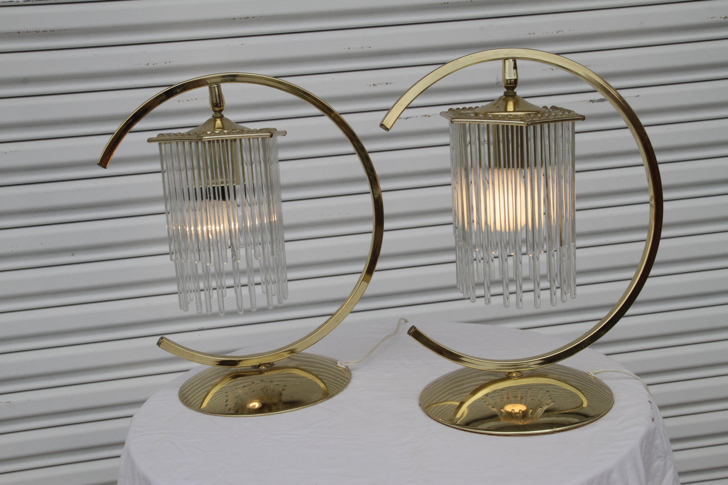 Brass Table Lamps with Cascading Glass Rods by Gaetano Sciolari