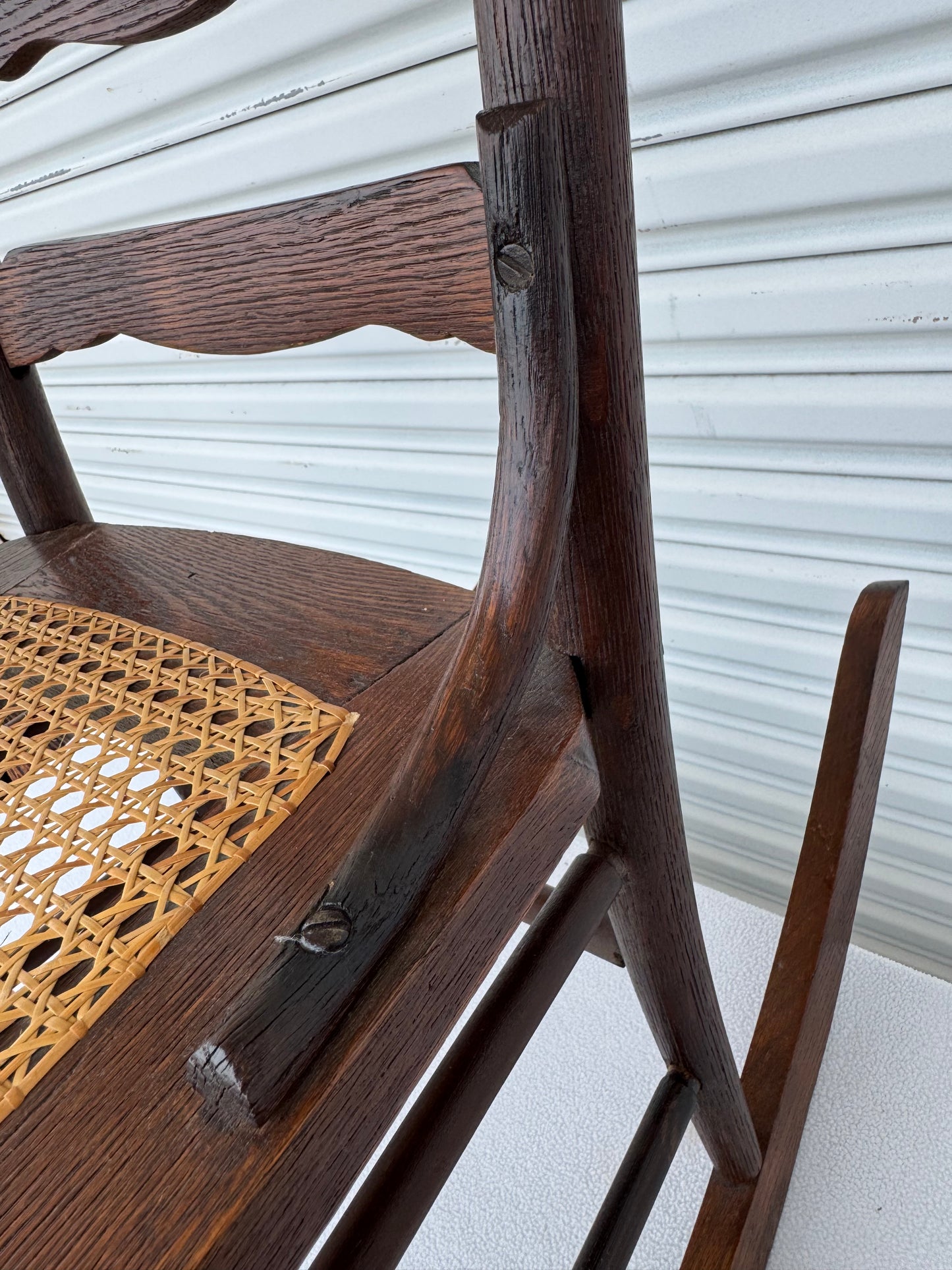 Antique Rocking Chair Solid Oak Cane Seat