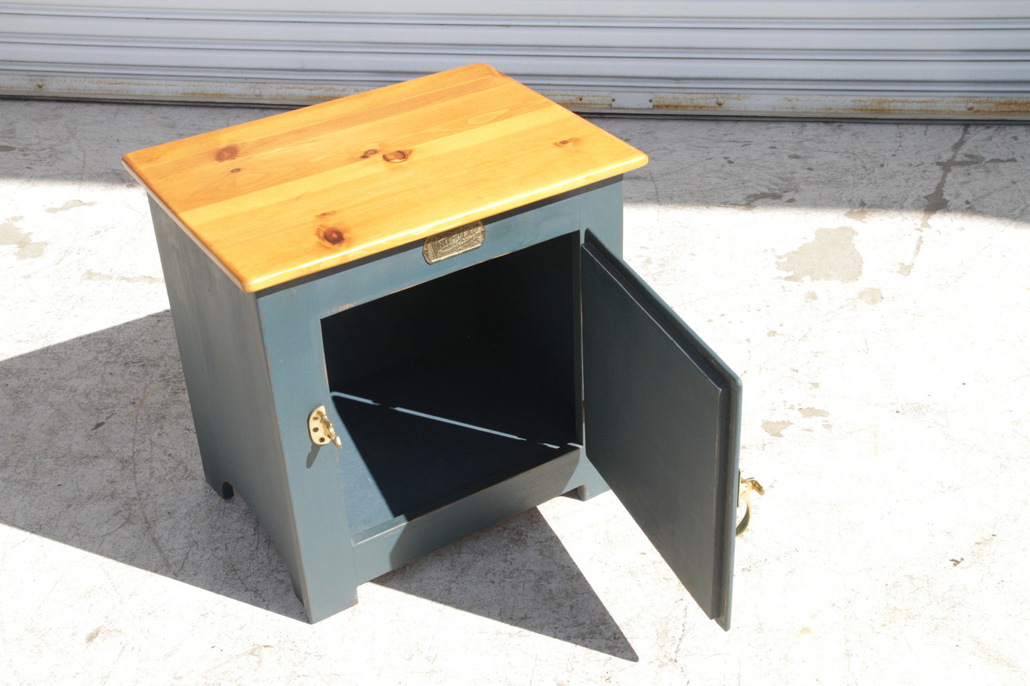 Rustic oak ice box side table