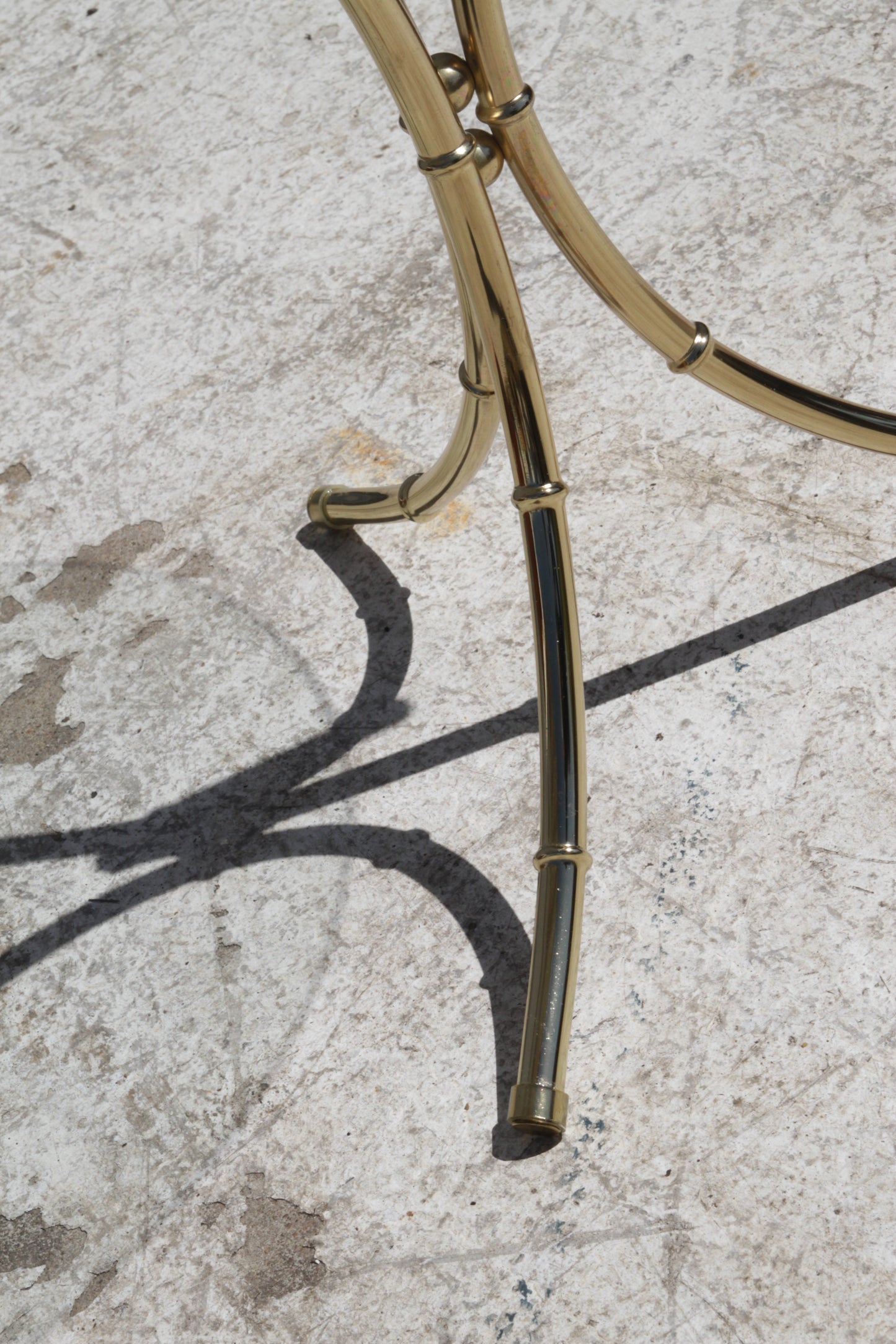 Brass bamboo glass top accent table