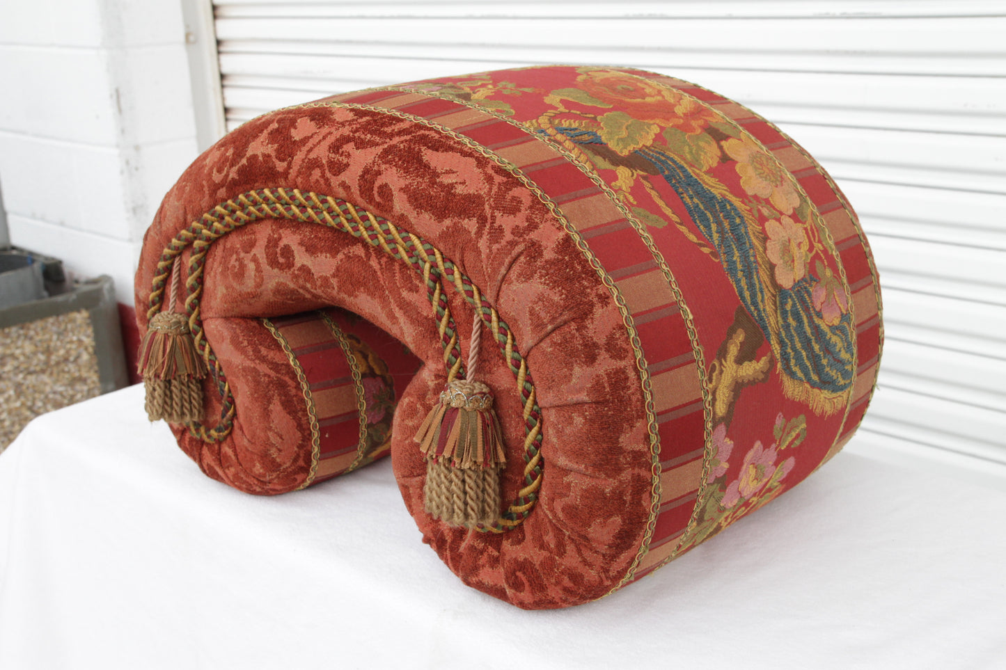 1980s Postmodern Chinoiserie Scroll Footstool