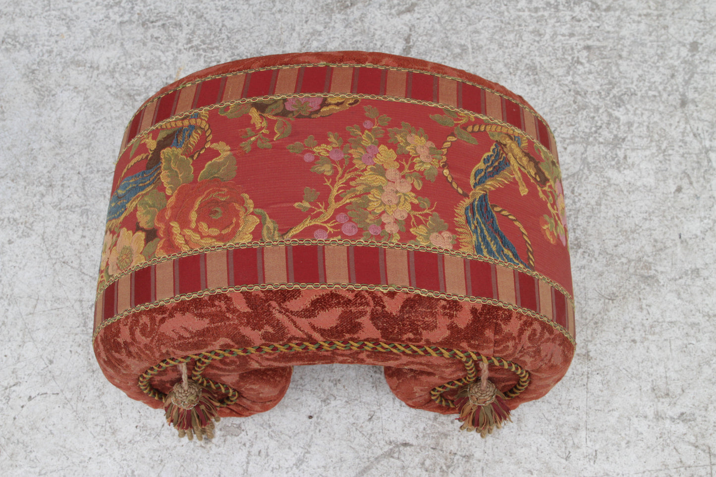 1980s Postmodern Chinoiserie Scroll Footstool