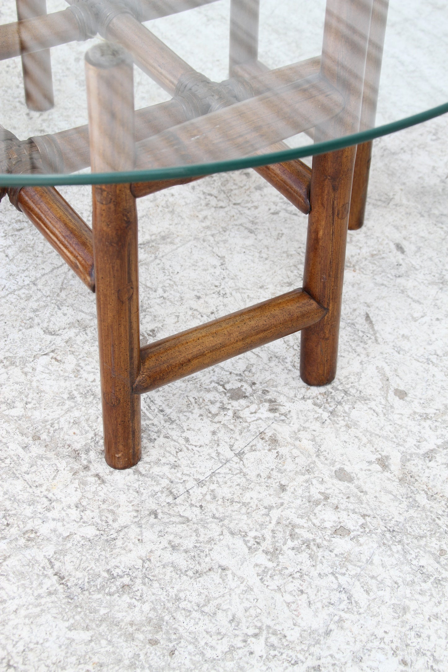 Vintage Bamboo and Leather with Glass Top