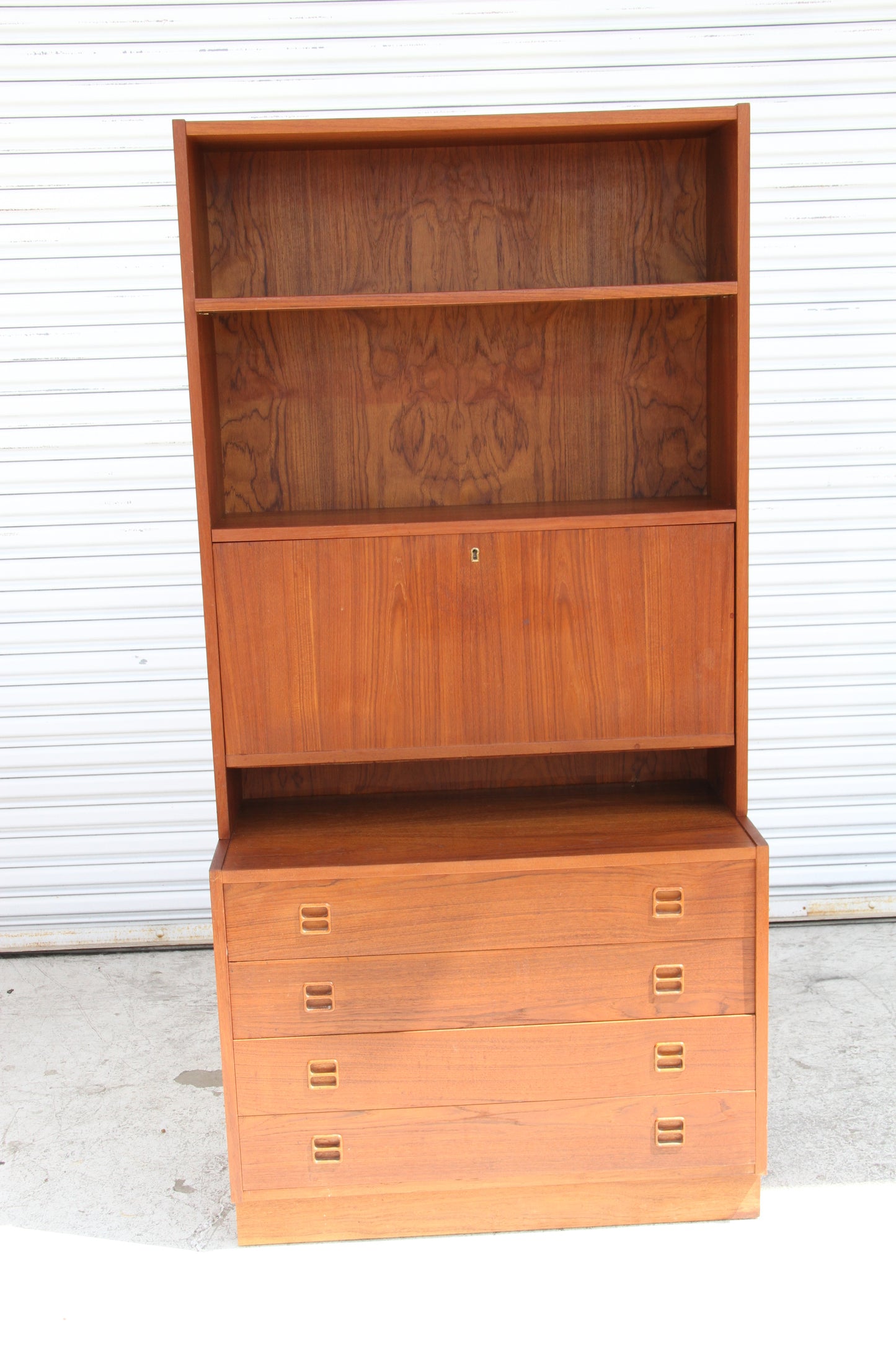Mid-century modern desk with drawers and lower chest of drawers unit