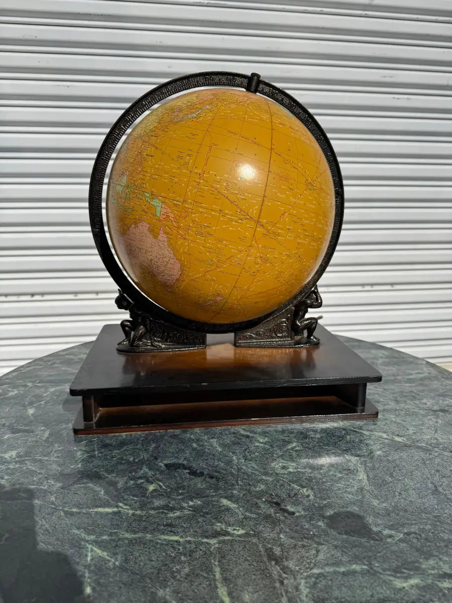 world globe lamp with classic cartography design