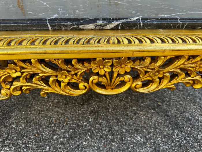 Vintage living room table marble top gold leaf wood craftsmanship