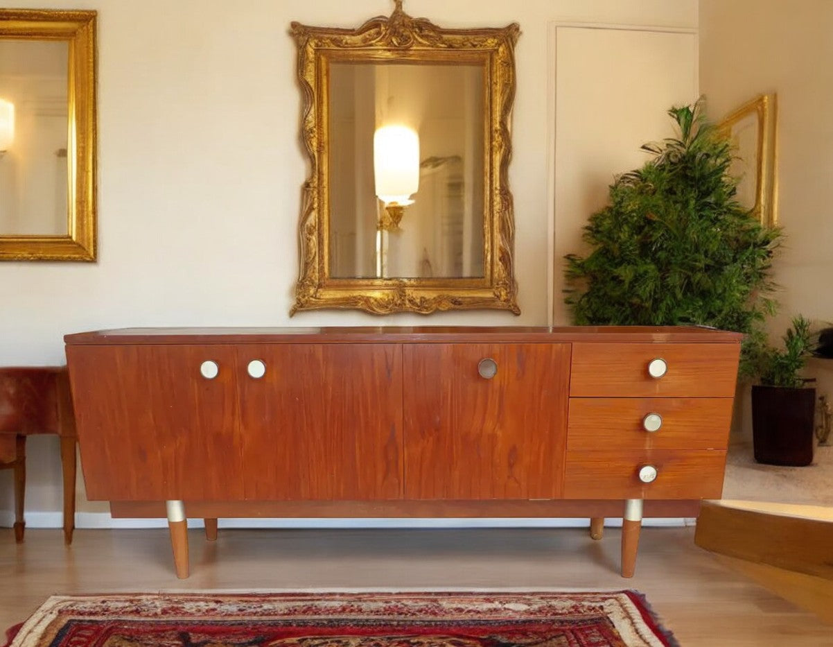 Mid Century teak dresser with aluminum pulls