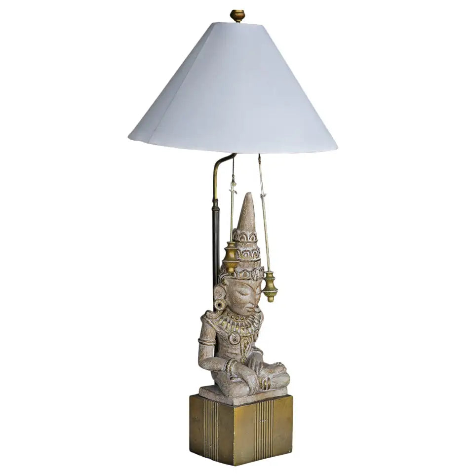 Dramatic Hollywood Regency carved Buddha table lamp