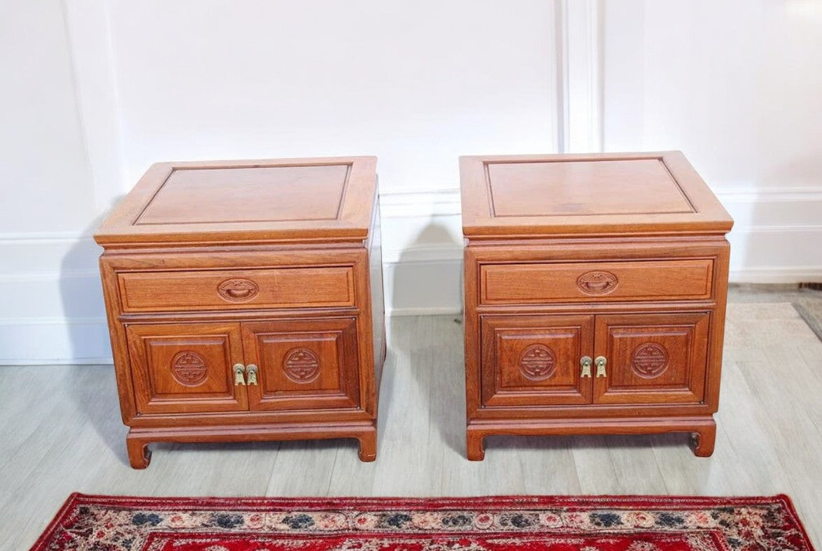 Pair of Asian rosewood nightstands chinosarie style
