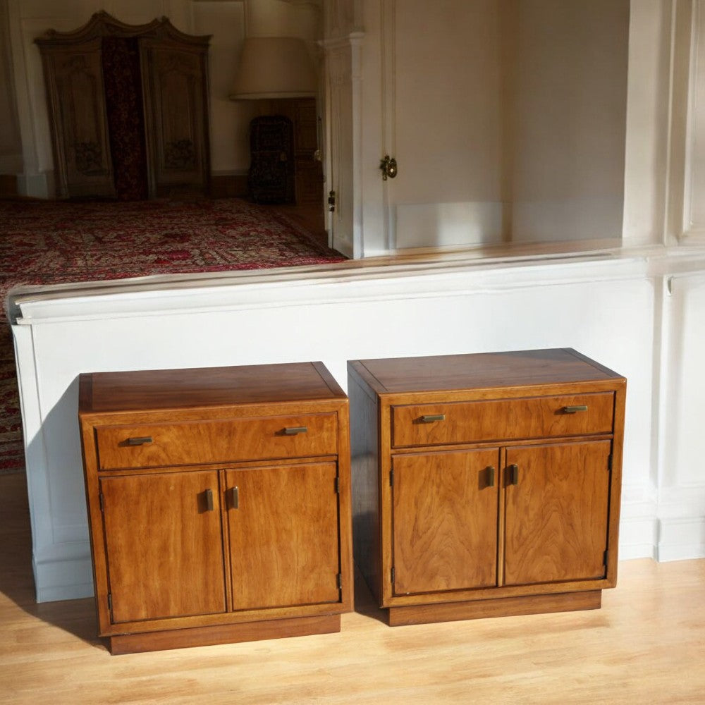 Pair of Drexel Heritage pecan nightstands