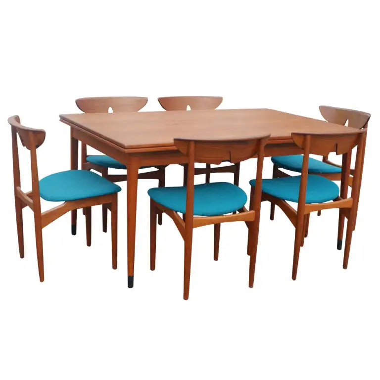 Organic teak frame mid century chair blue upholstery