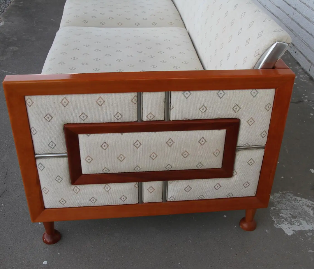 Retro teak wood couch with modernist design