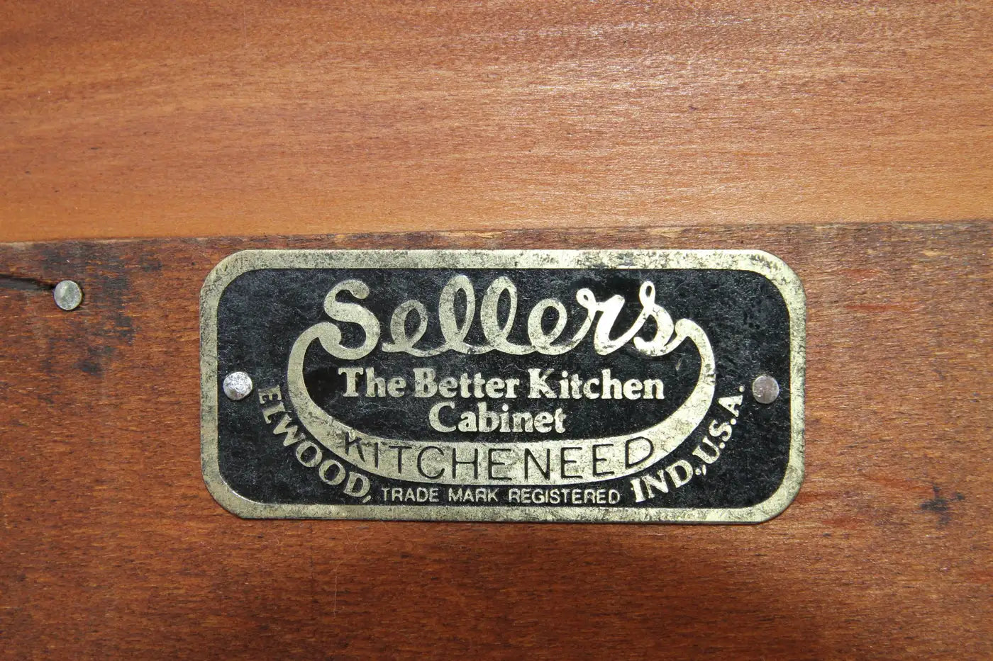 Close-up of vintage Sellers brand kitchen cabinet