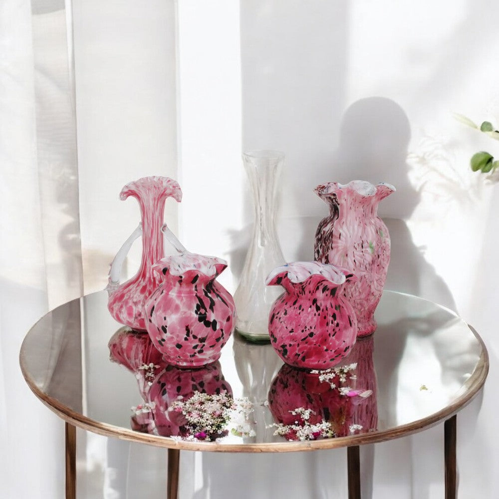Set of 4 pink Murano Fazzoletto style vases in vintage Italian glass