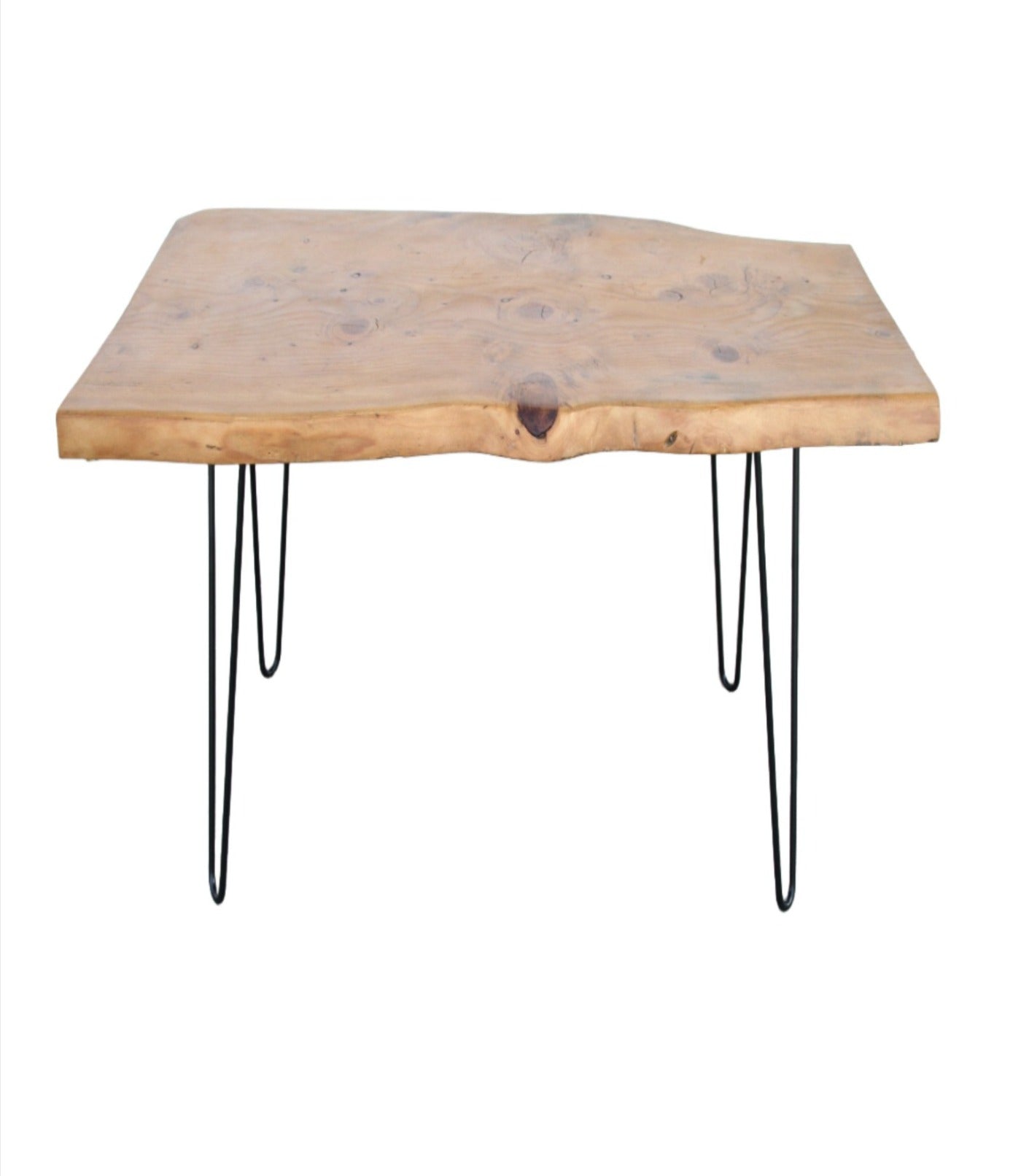 live edge wood coffee table with hairpin legs