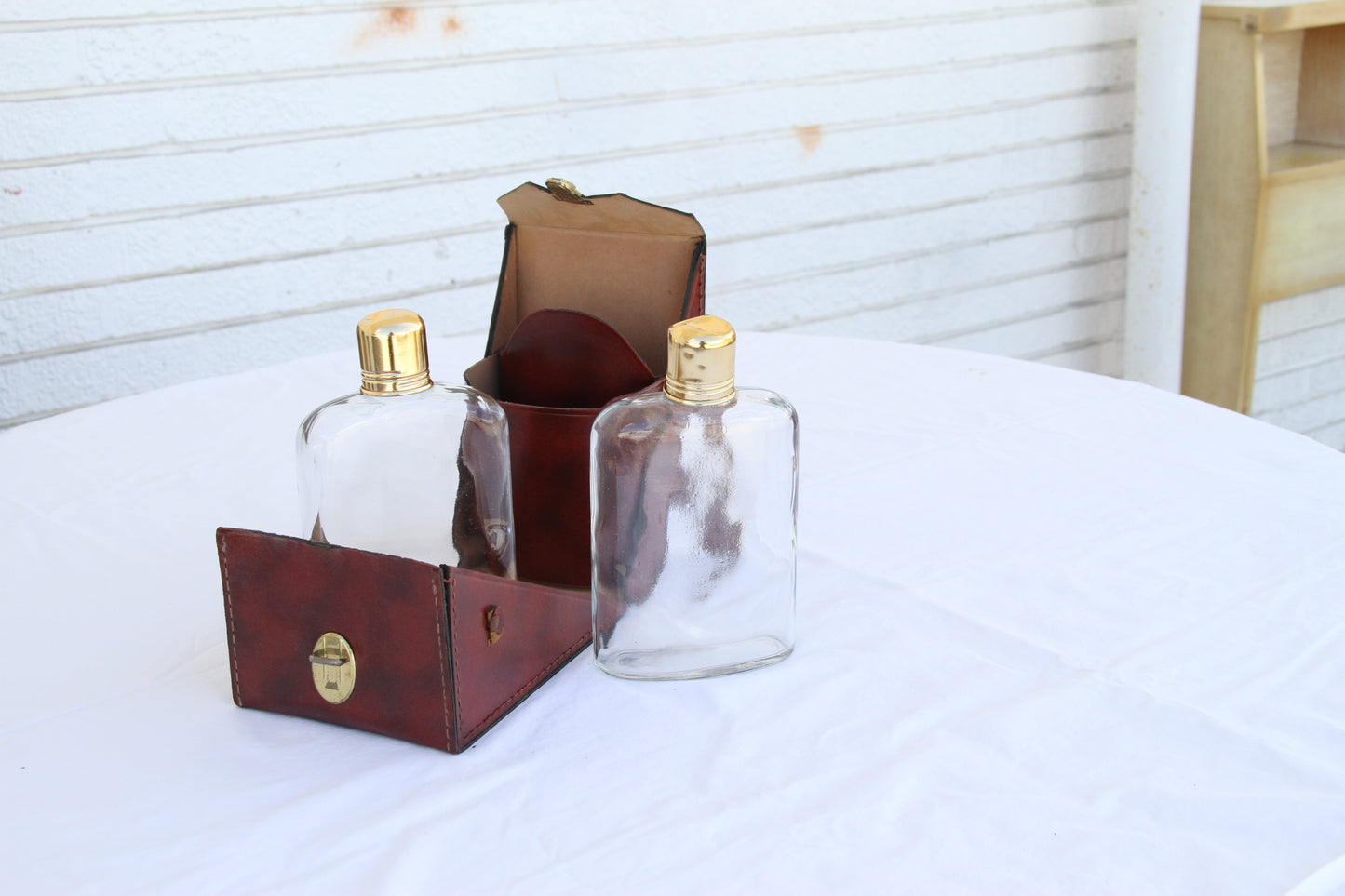Vintage Traveling Bar and Pair of Flask in case