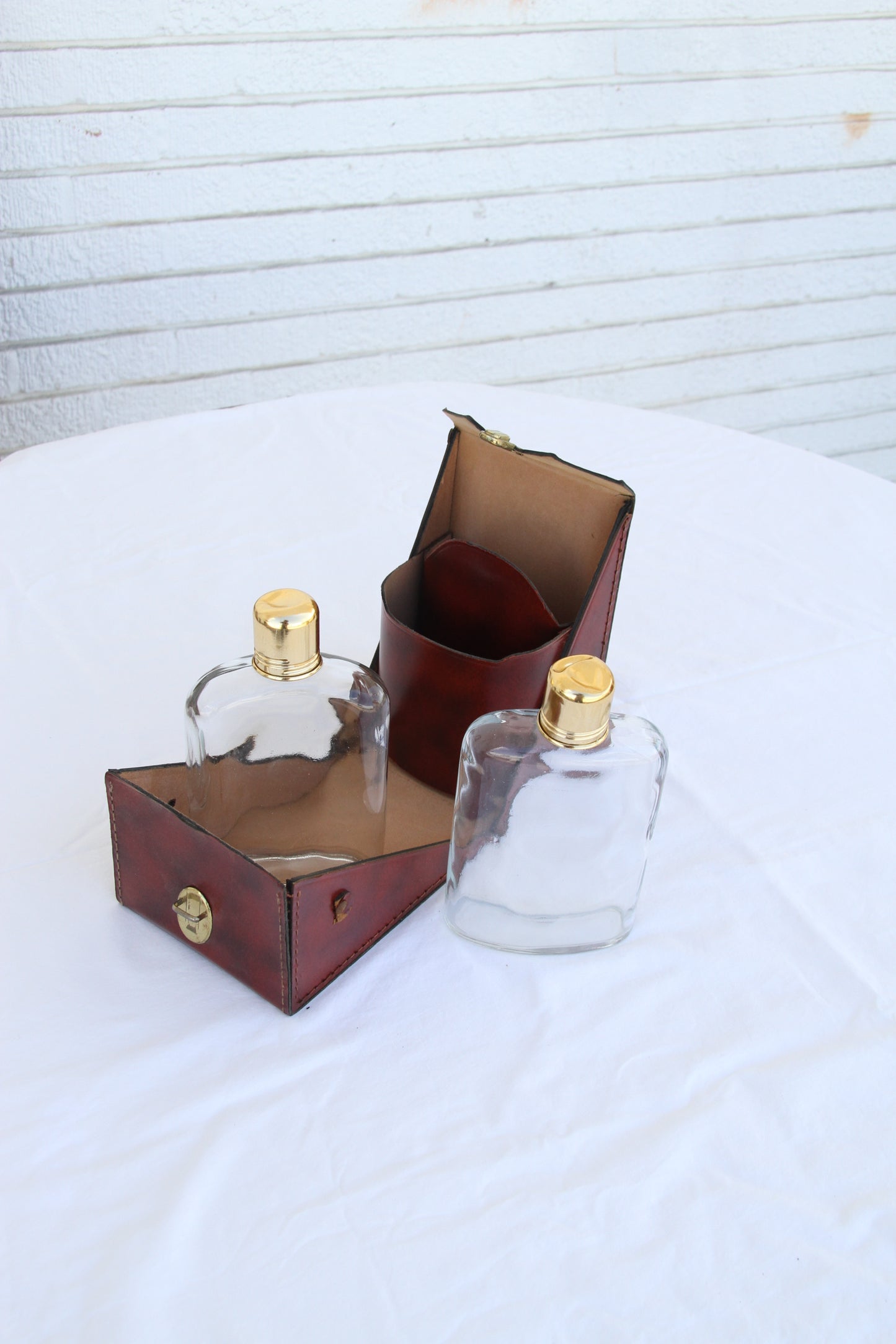 Vintage Traveling Bar and Pair of Flask in case